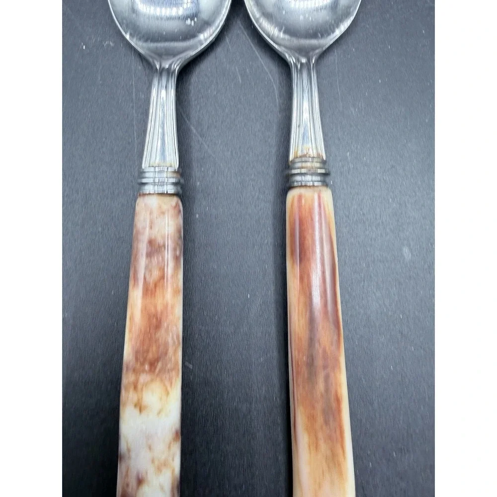 VTG MB Hollow Ground Galaxie Stainless Teaspoons Set 2 Japan MCM Bakelite Handle